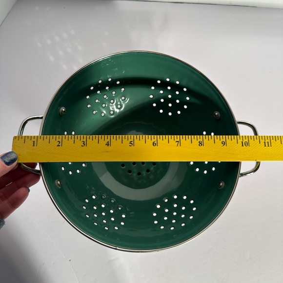 Hunter Green Enamel Colander Strainer Pedestal Footed Metal Retro Farmhouse 9" - Picture 9 of 12